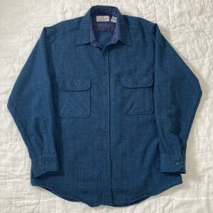 Vintage Sears Roebuck Blue Plaid Flannel Grunge Men XL Tall Wool Blend Workwear